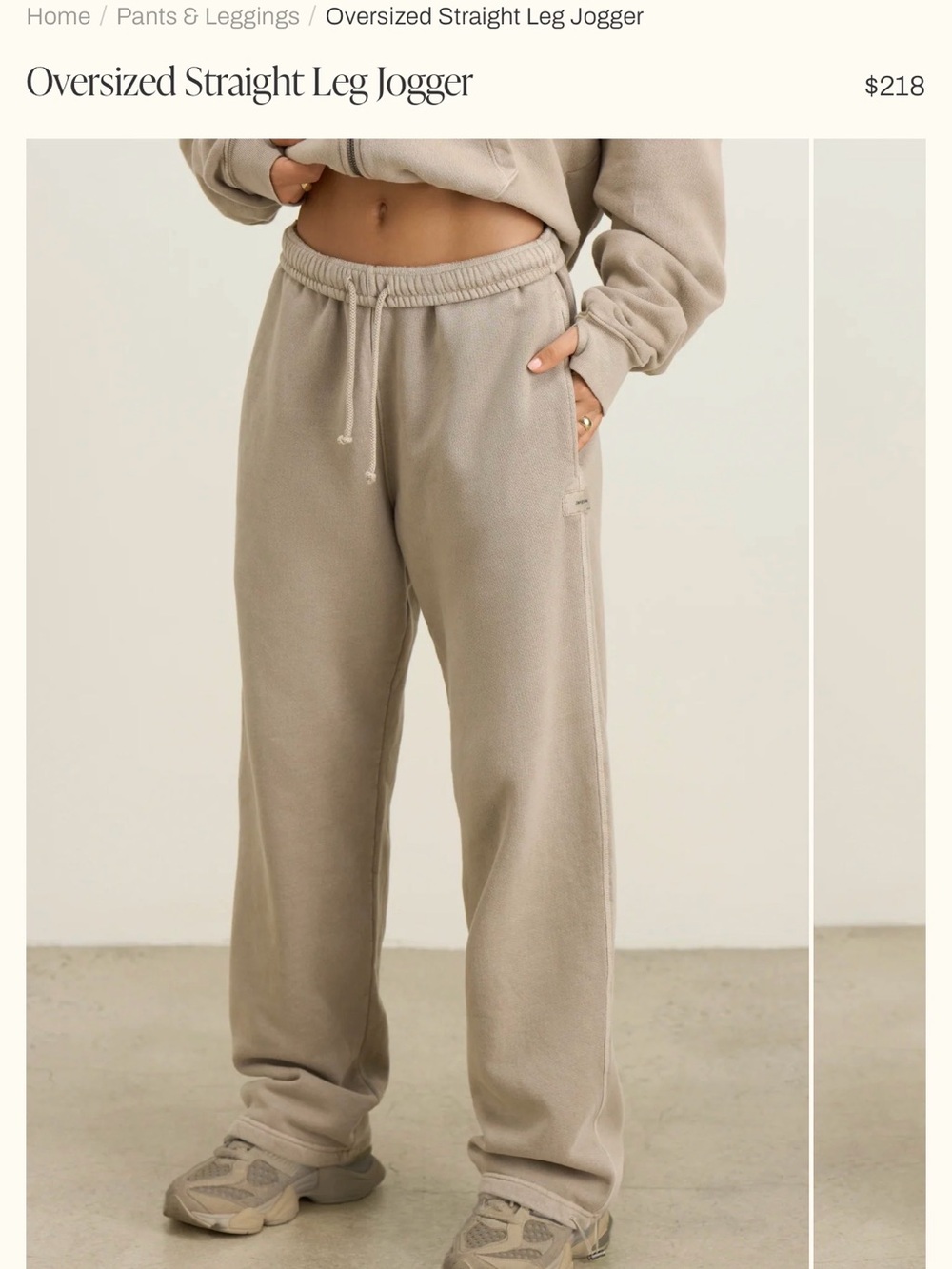 NWT Joan Brown Oversized Straight Leg Jogger Pants in Sand French Terry
